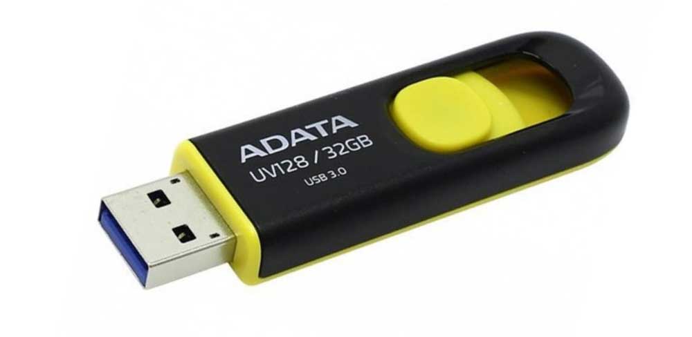 Флеш-накопитель-ADATA-UV128,-USB-A,-32-GB,-жёлтый-баннер