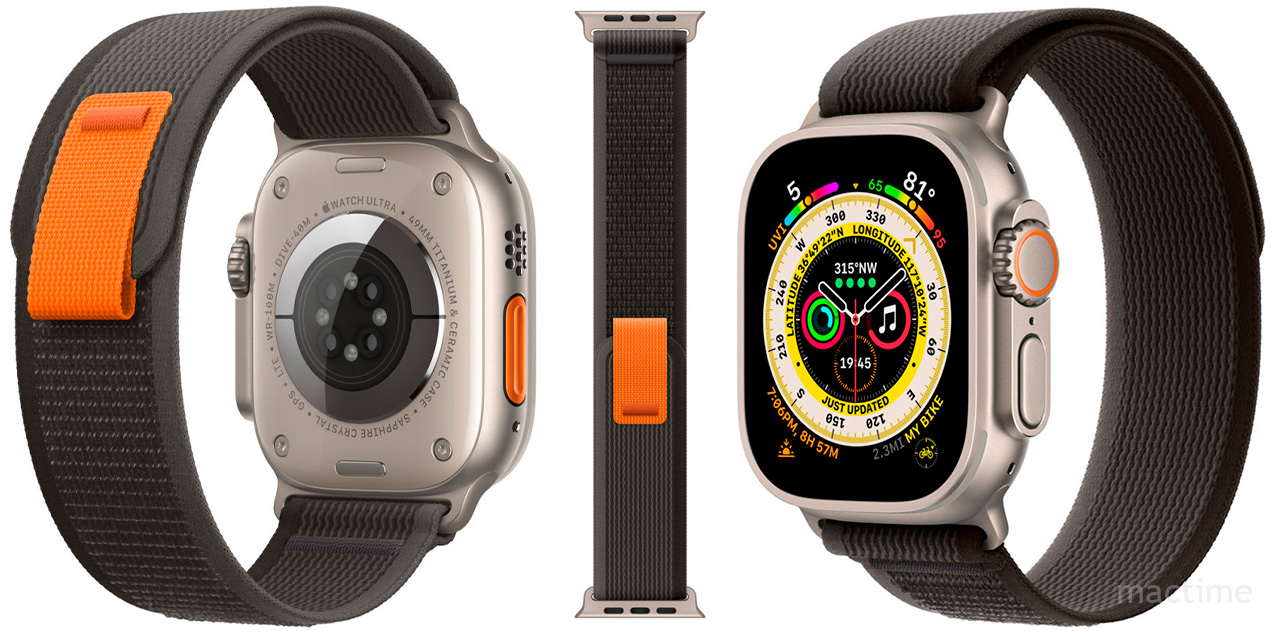 Браслет Apple Trail цвета «чёрный/серый» для Apple Watch 44, 45 мм и Ultra