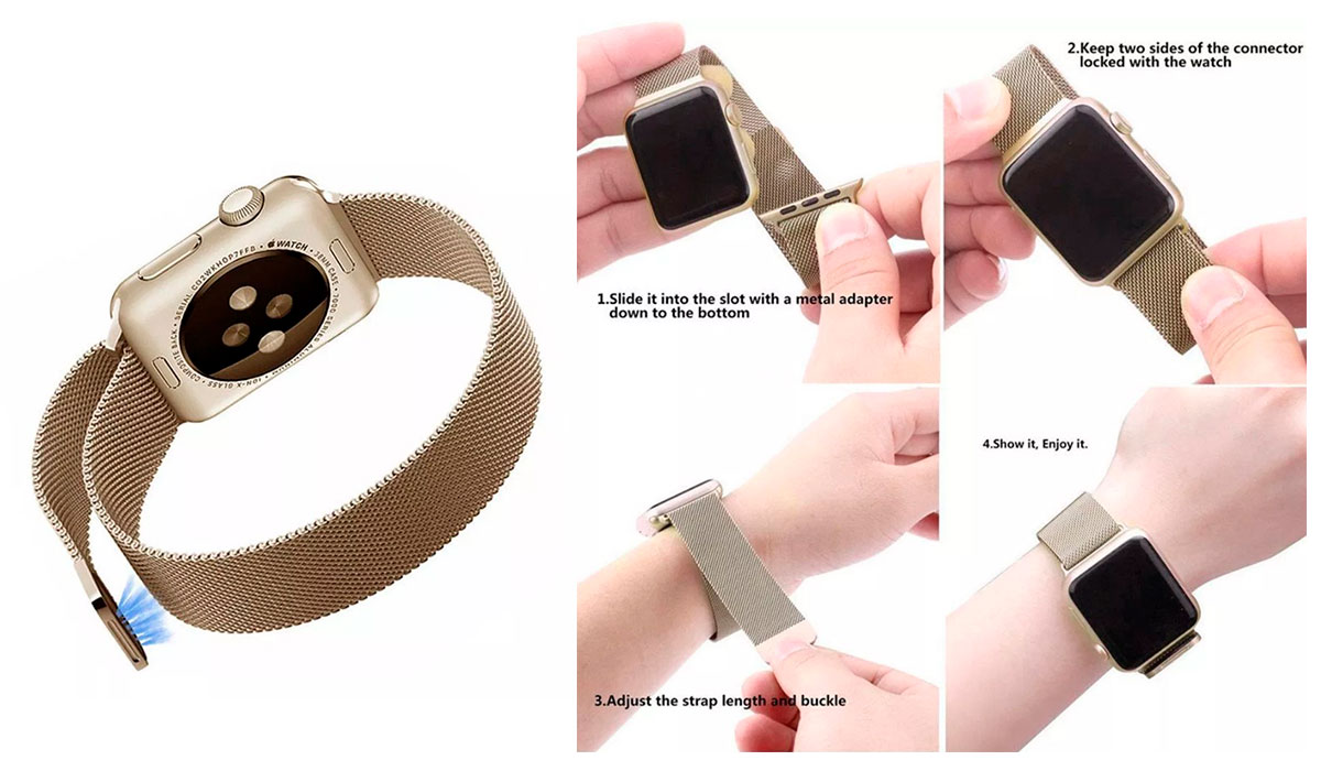 Описание миланского сетчатого браслета для Apple Watch Series 4 44 мм, золотого