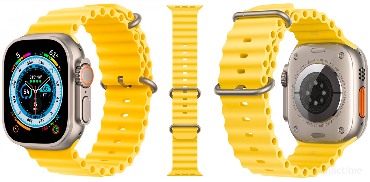 Оригинальный ремешок Apple Ocean жёлтого цвета для Apple Watch 44, 45 мм и Ultra
