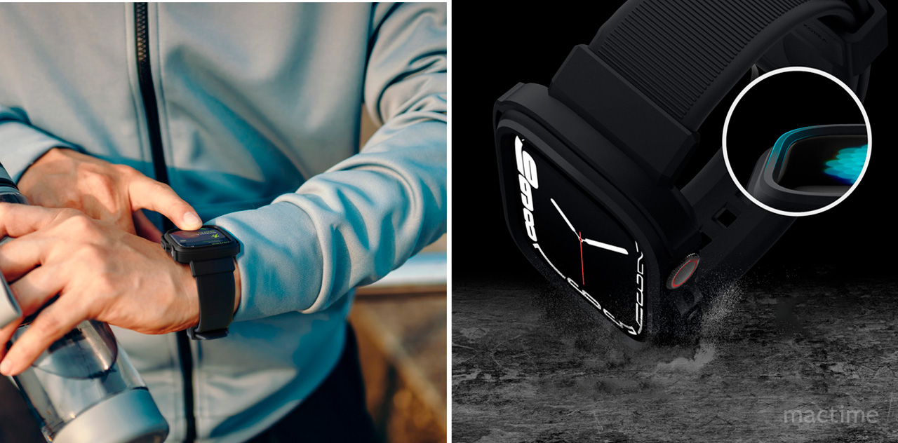 Ремешок и чехол Elago Armor band для Apple Watch 44/45 mm чёрного цвета