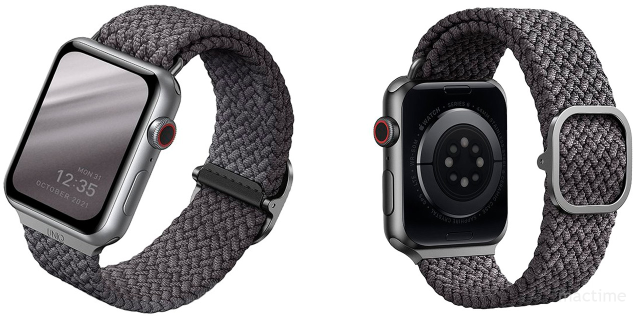 Плетёный ремешок Uniq ASPEN Strap для Apple Watch 41/40/38 mm серого цвета