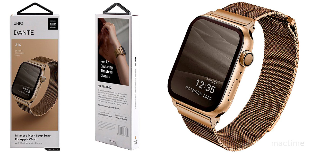 Ремешок из нержавеющей стали Uniq Dante Strap Steel для Apple Watch 45/44/42 mm и Ultra золотого цвета