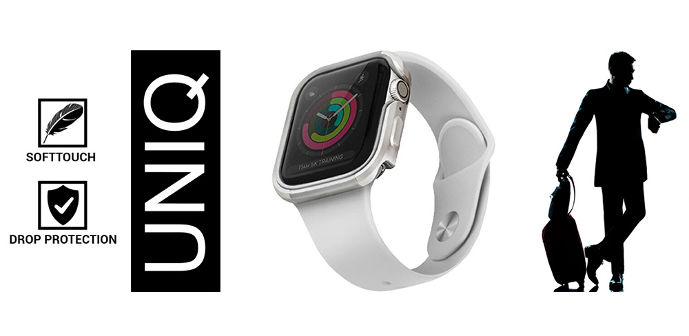 Чехол-накладка Uniq-Valencia-для-Apple-Watch-44-мм,-полиуретан,-серебристый-баннер