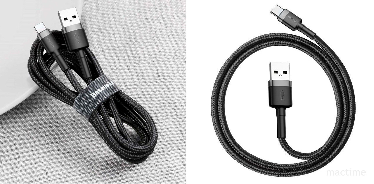 Кабель Baseus cafule Cable USB For Type-C 2.4A 0.5m Gray+Black