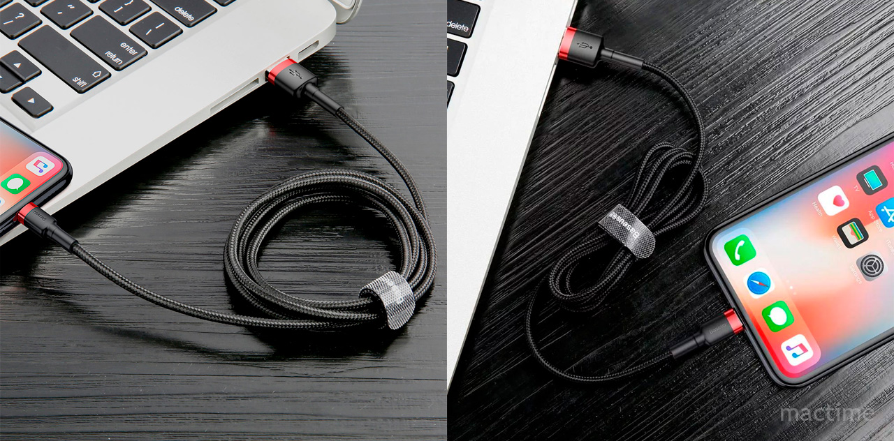 Кабель Baseus cafule Cable USB For iP 2.4A 0.5m Red+Black - купить в MacTime