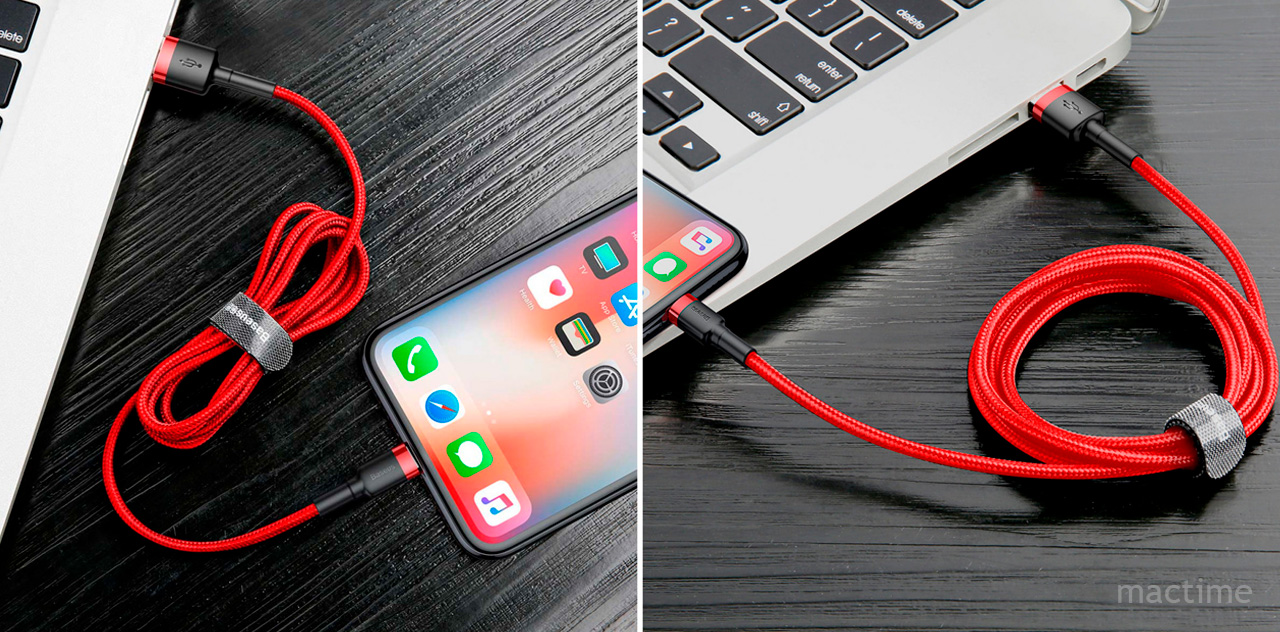 Кабель Baseus cafule Cable USB For iP 2.4A 0.5m Red+Red - купить в MacTime