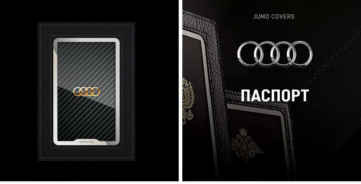 Обложка для паспорта Jumo, натуральная кожа, никель с позолотой 24K, "Audi"