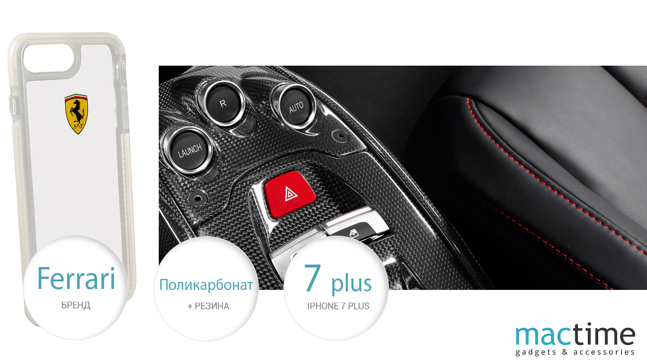 Чехол Ferrari Shockproof для iPhone 7 Plus, прозрачный