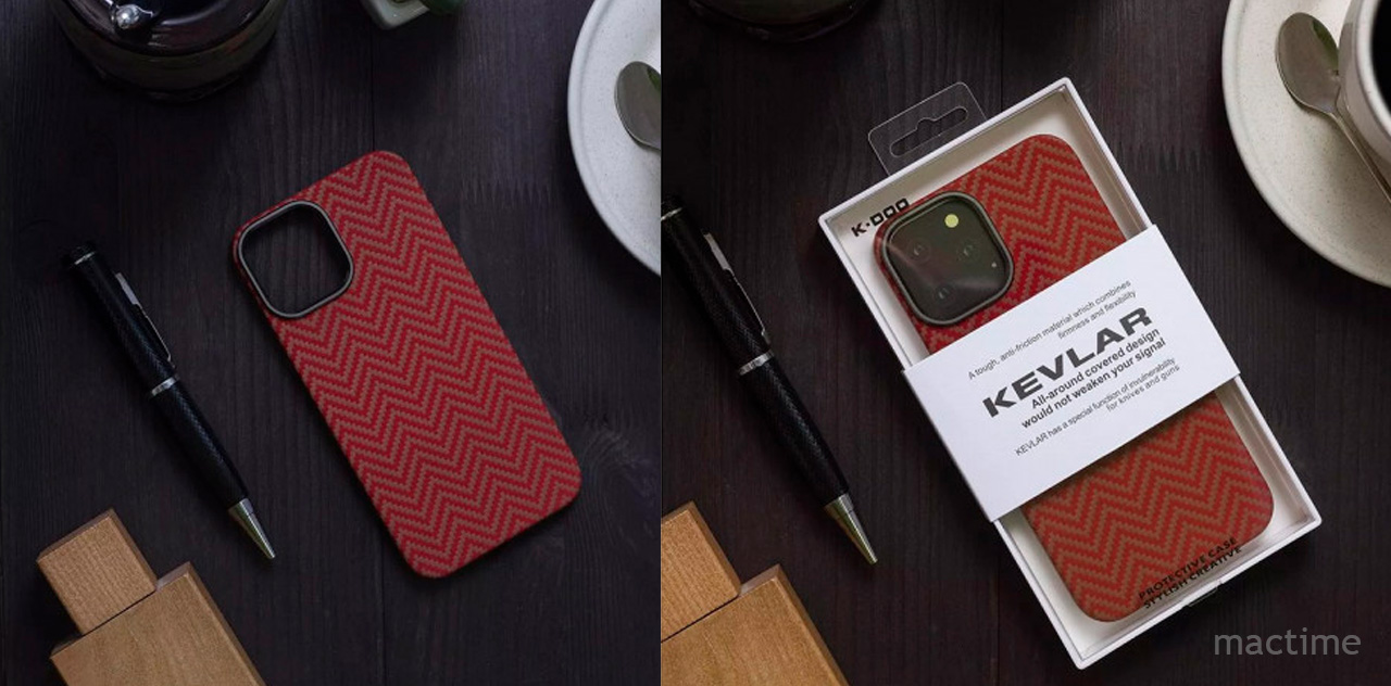 Чехол-накладка K-Doo Kevlar для iPhone 15 Pro Max с бежево-красным узором