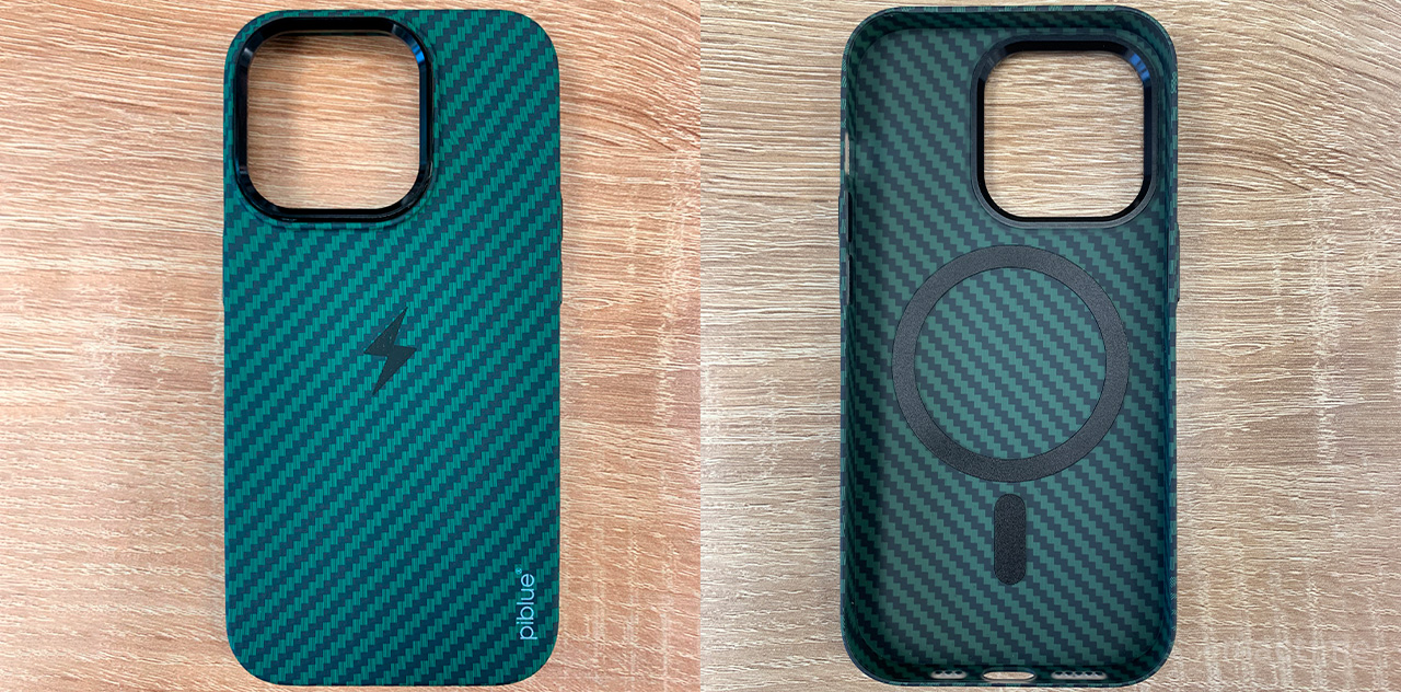 Чехол пластиковый Piblue MagSafe под карбон iPhone 14 Pro (тёмно-зелёный)