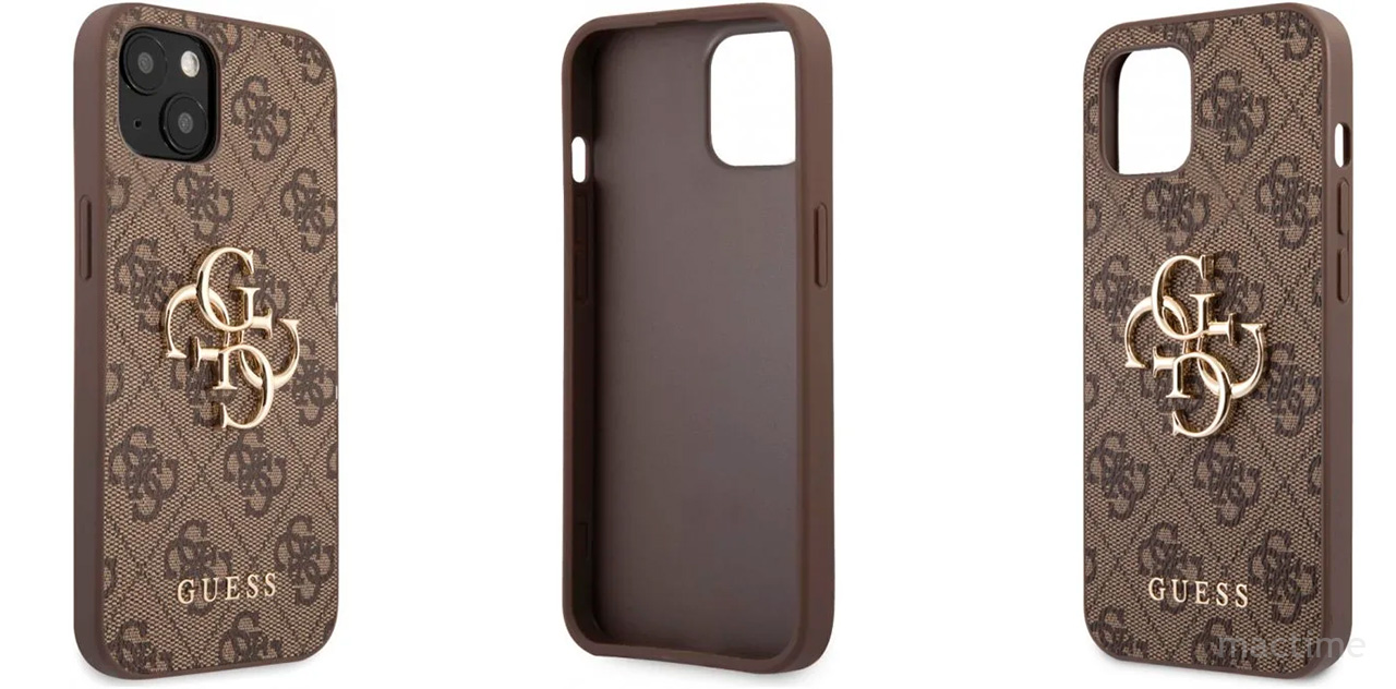 Чехол Guess PU 4G Big metal logo для iPhone 13 коричневого цвета