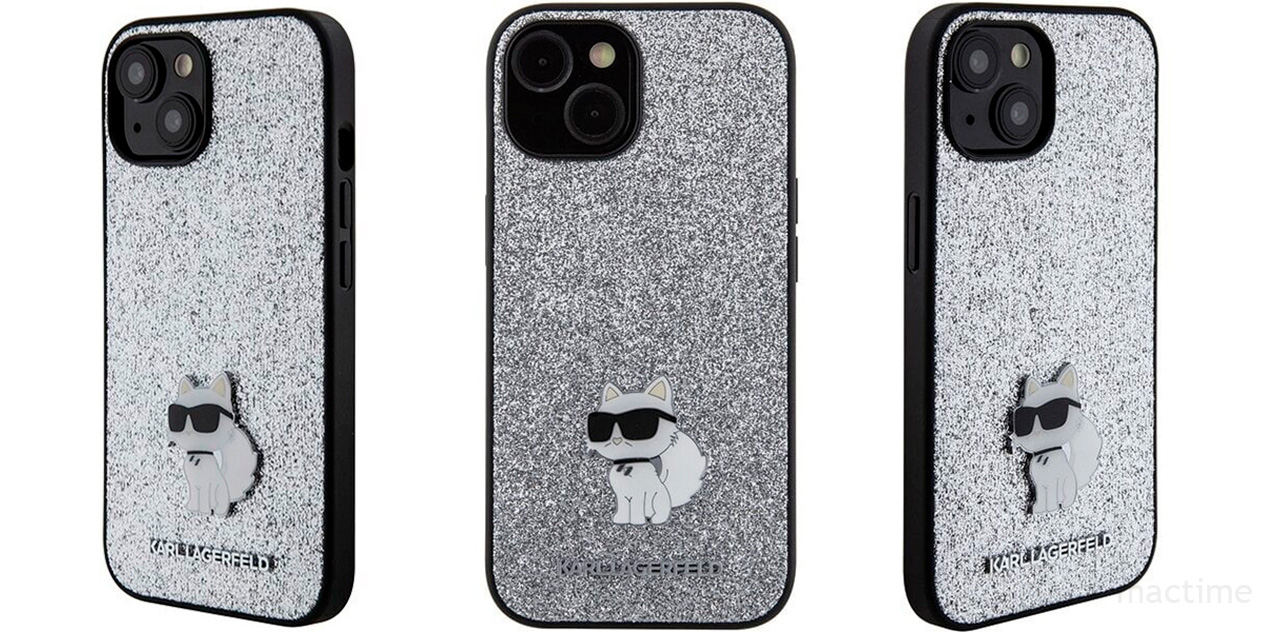 Чехол Lagerfeld для iPhone 15 Fixed glitters NFT Choupette Metal pin Hard  Серебро купить в MacTime