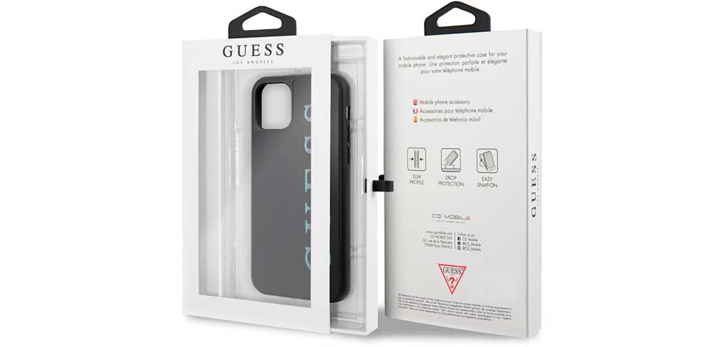 Чехол-накладка-Guess-Iridescent-glitter-для-iPhone-11-Pro-Max,-полиуретан,-чёрный-баннер
