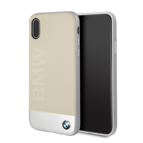Чехол BMW для iPhone X Signature Bi-material Hard Leather/Aluminium, Beige/Silver