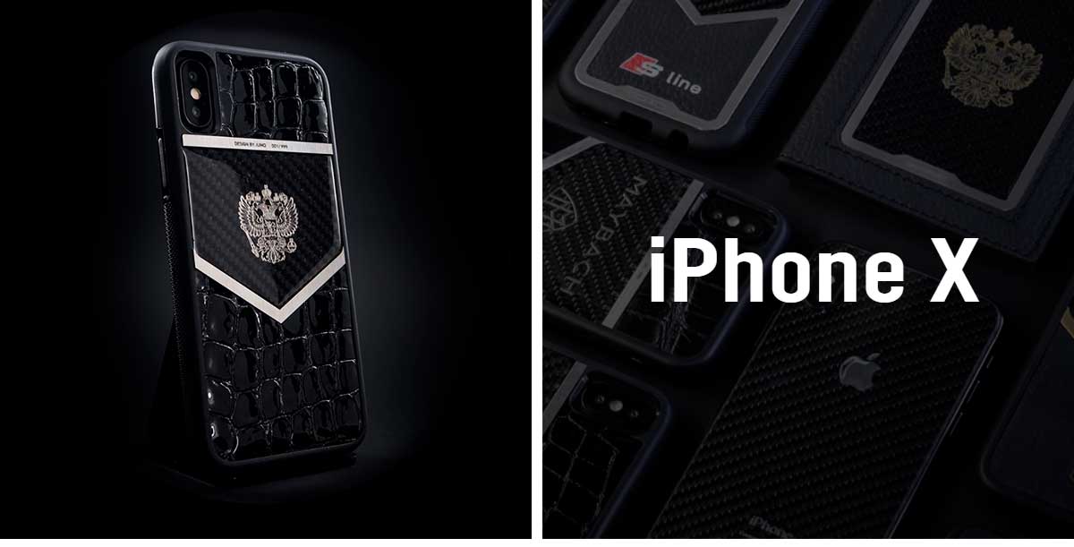 Эксклюзивный чехол Jumo Case для iPhone X, карбон, кожа крокодила, "Герб РФ" из никеля