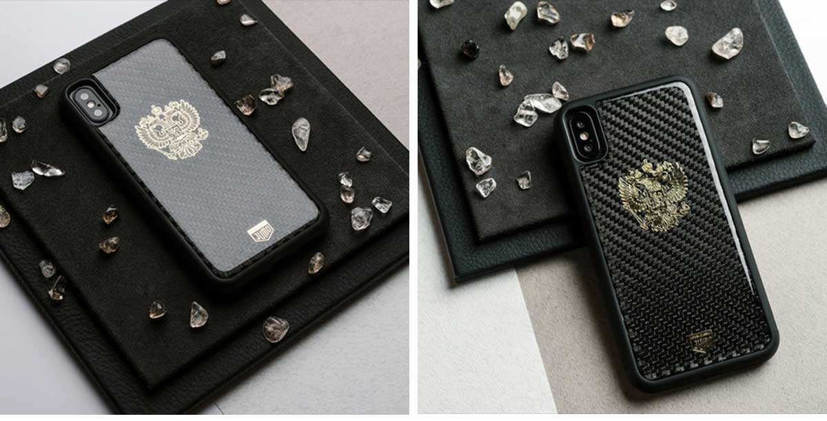 Чехол Jumo Case для iPhone X карбон, никель с посеребрением, Герб РФ-описание