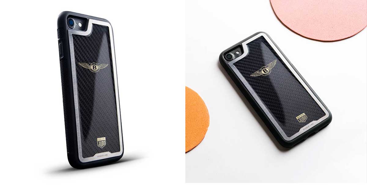 Чехол-Jumo-Case-для-iPhone-8,-карбон,-стальная-рамка,-никель-с-позолотой-24К,-Bentley-описание