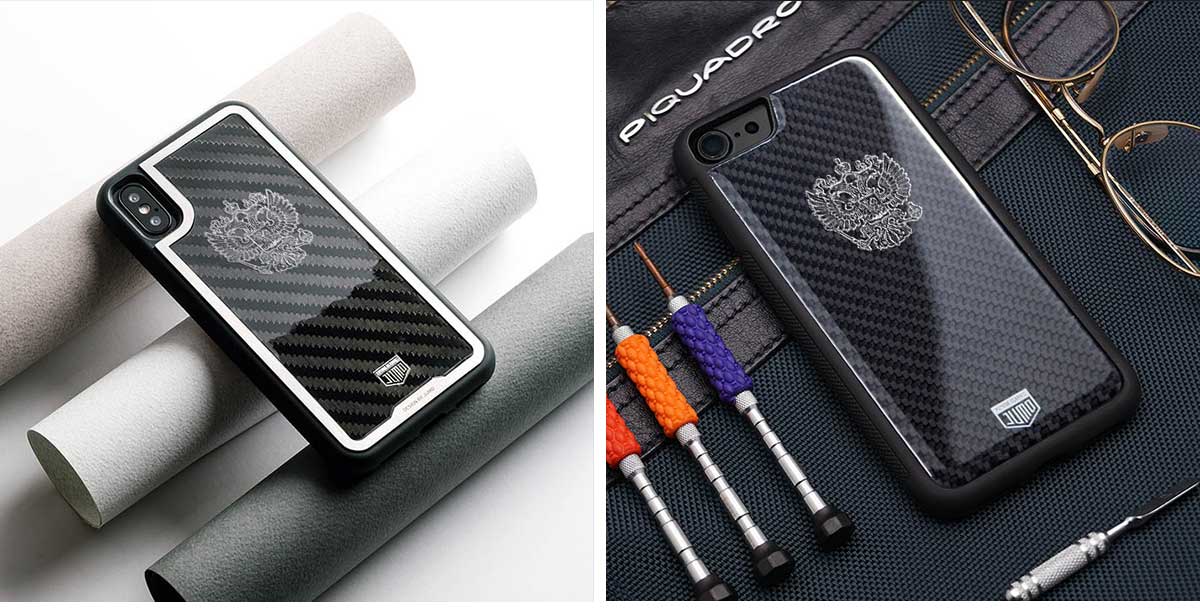 Чехол Jumo Case для iPhone 8 карбон, никель с посеребрением, "Герб РФ"-описание