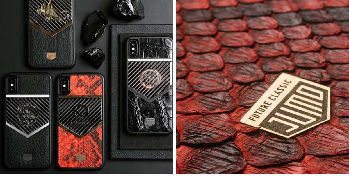 Чехол Jumo Case для iPhone X карбон, стальная рамка, натуральная кожа питона, никель с посеребрением, белый "Герб РФ"-описание
