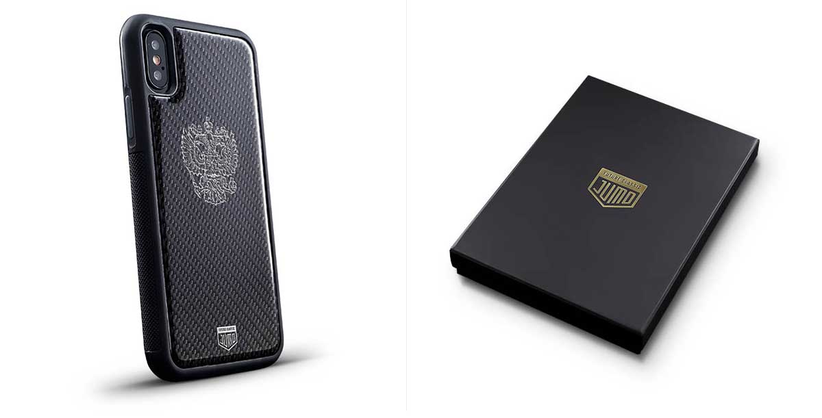 Чехол Jumo Case для iPhone X карбон, никель с посеребрением, "Герб РФ"-описание