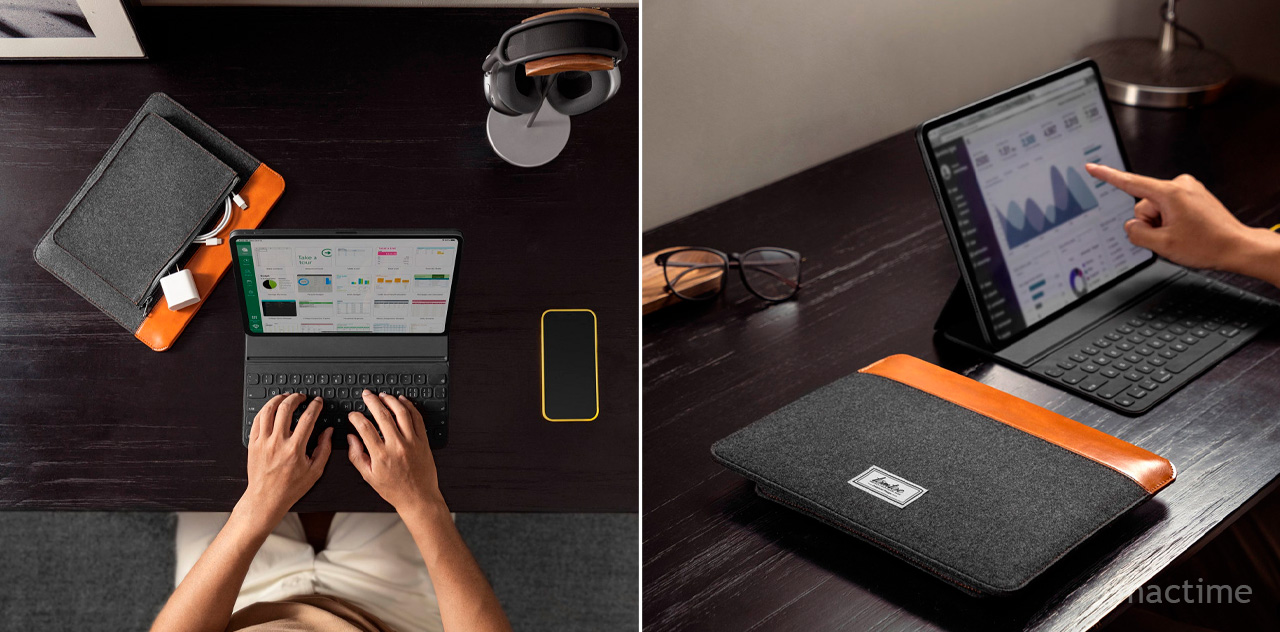 Чехол Tomtoc Sleek Tablet Sleeve H16 для планшетов 9.7-11 серого цвета с коричневыми элементами