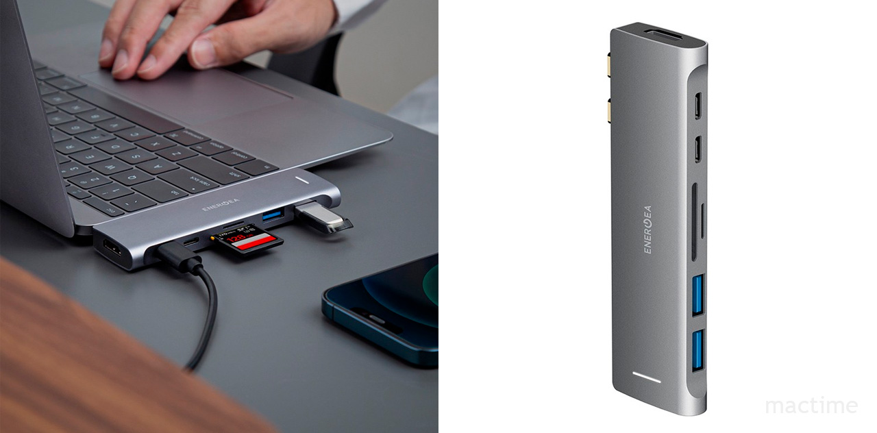 Разветвитель EnergEA AluHUB MACPRO 2 Dual USB-C Multiport HUB Thunderbolt 3 серого цвета