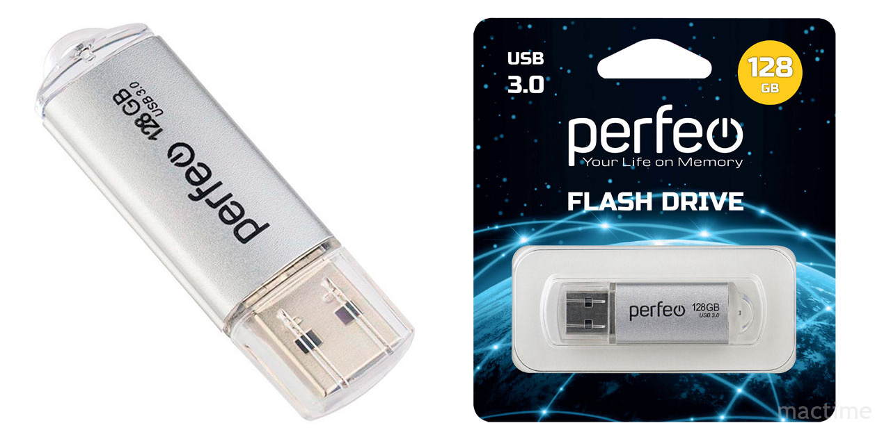 Флеш-накопитель Perfeo C14 с ёмкостью 128GB серебристого цвета
