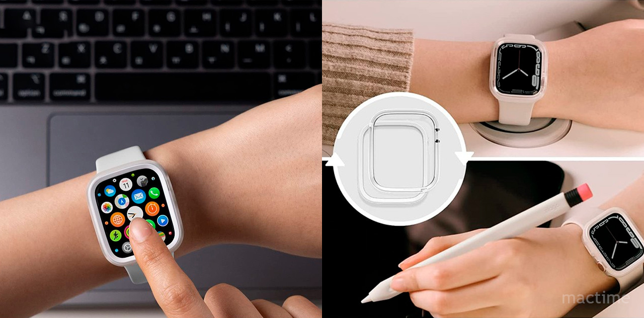 Ремешок и чехол Elago DUO case для Apple Watch 44/45 mm белого цвета