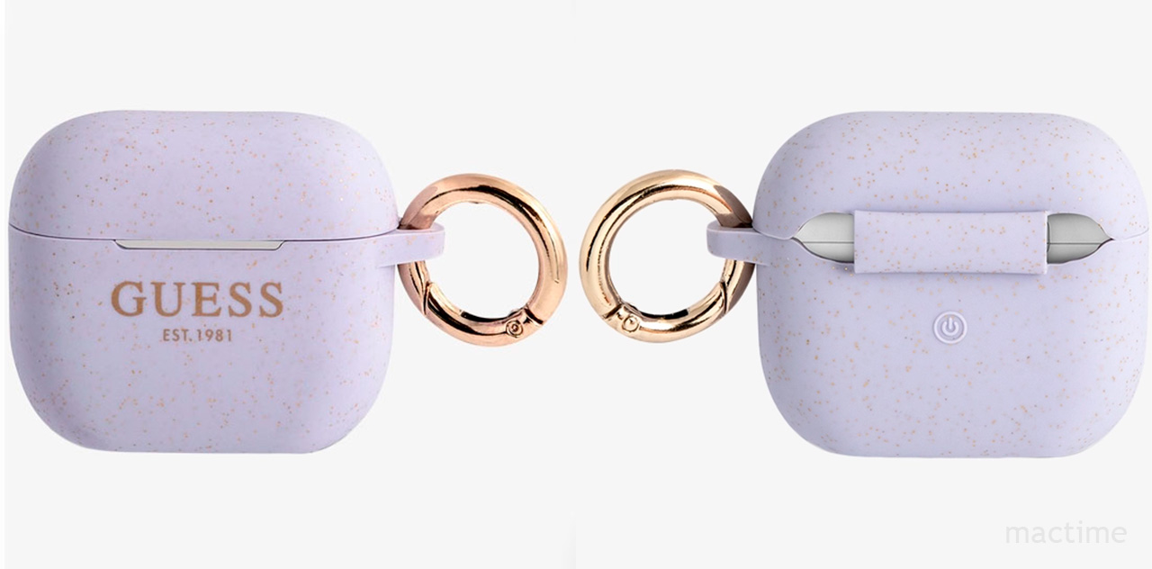 Чехол Guess Silicone with ring для Airpods 3 блестящий фиолетовый