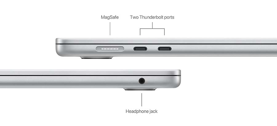 На изображении порты и разъёмы Apple MacBook Air M3