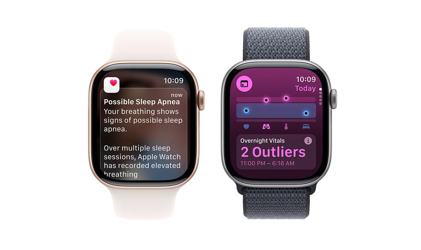 На изображении слайд про Apple Watch Series 11 описывающий контроль дыхания