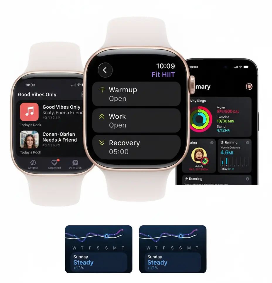 На изображении слайд про Apple Watch Series 11 описывающий умные тренировки