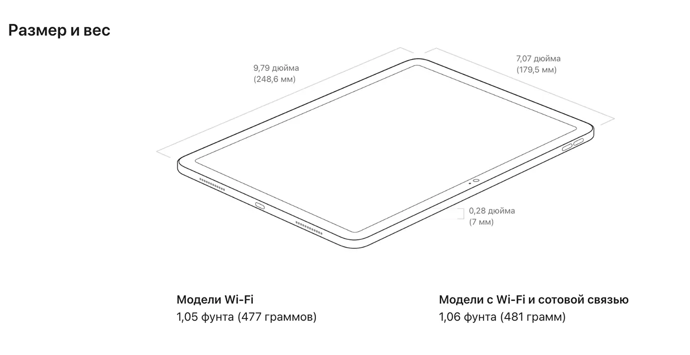 Размер и вес Apple iPad 11" (2025), A16, Wi-Fi