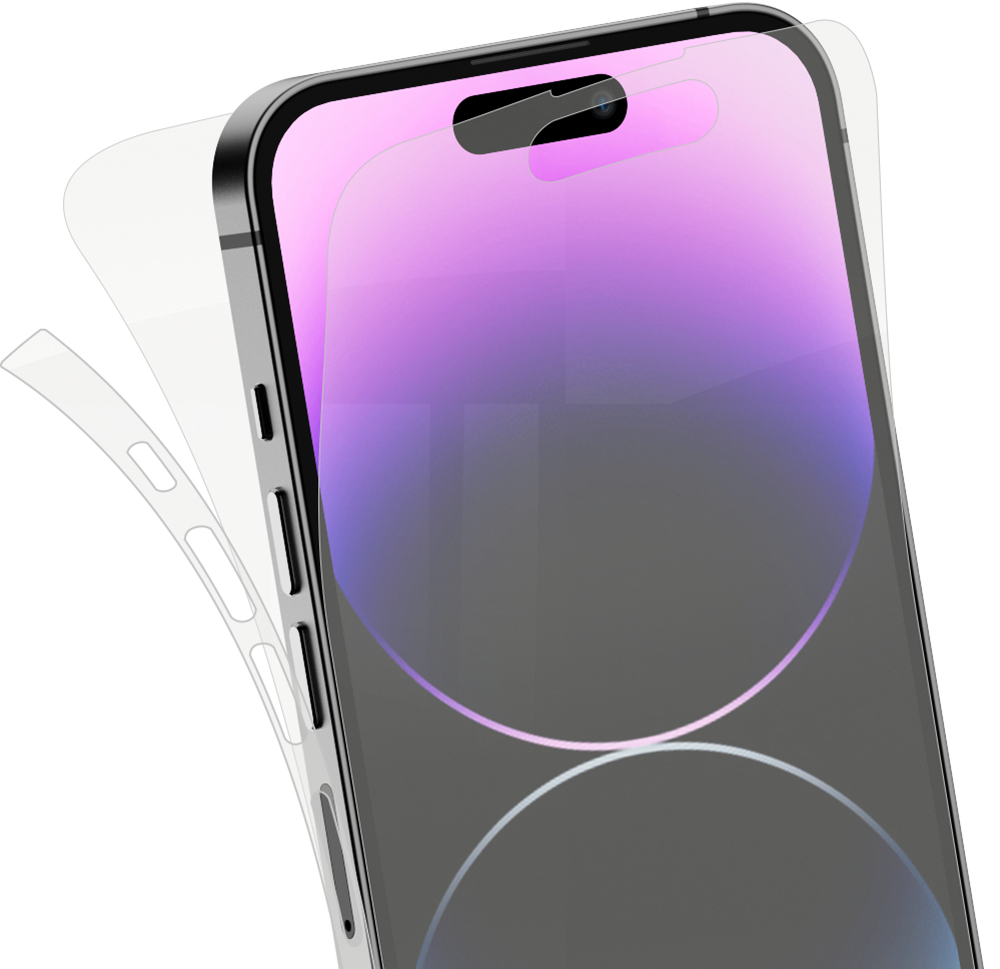 Защита корпуса и экрана iPhone 15 Pro гидрогелевой плёнкой