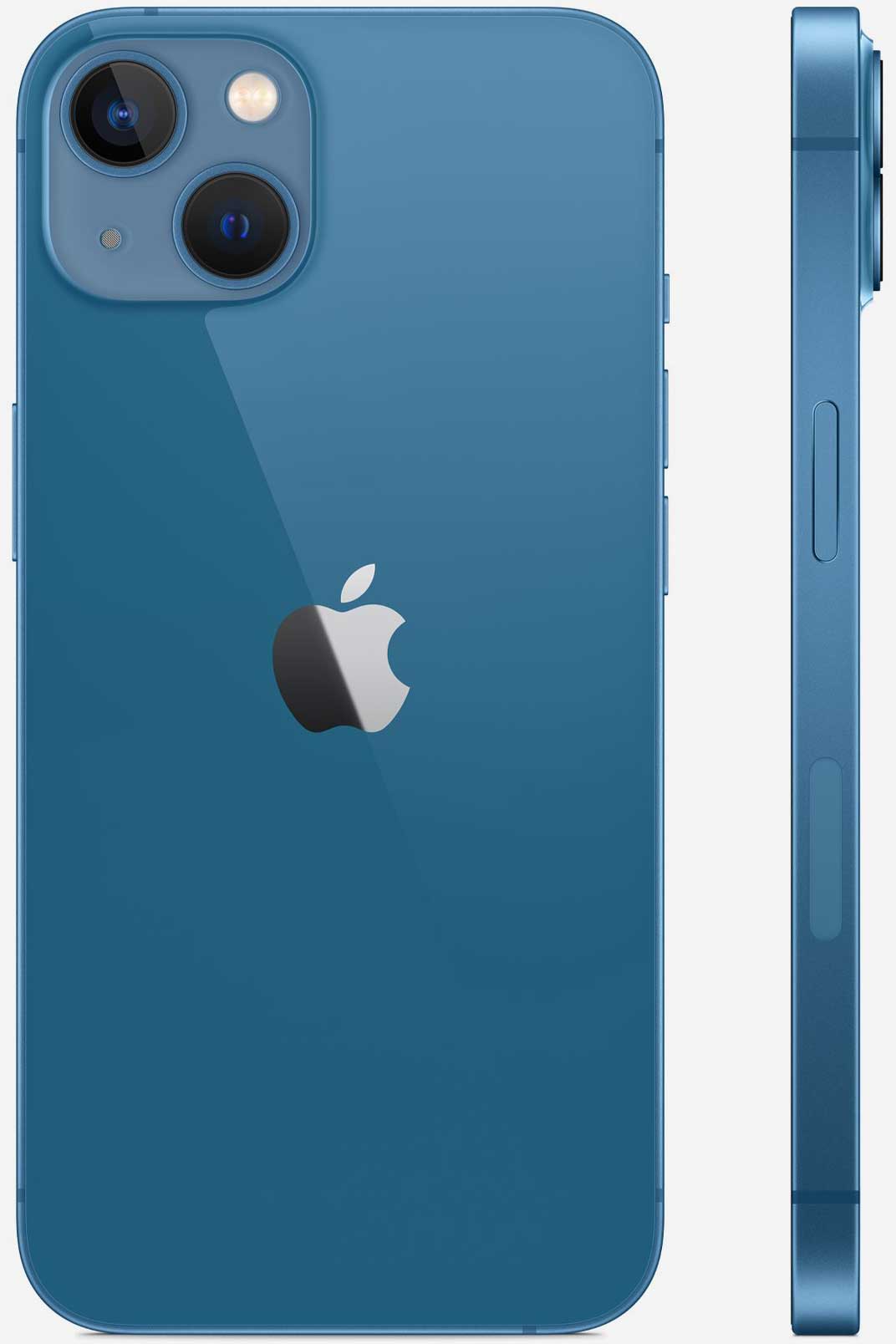 Вид с двух сторон на iPhone 13 mini Небесно-голубой