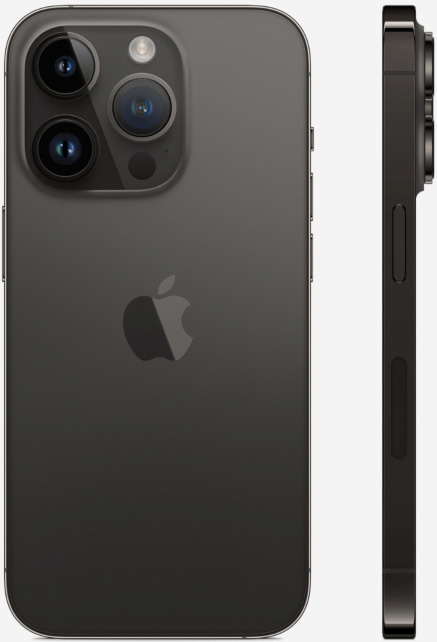 Вид с двух сторон на iPhone 14 Pro Max Космический чёрный