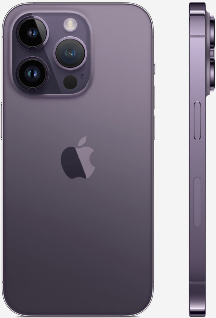 Вид с двух сторон на iPhone 14 Pro Глубокий фиолетовый