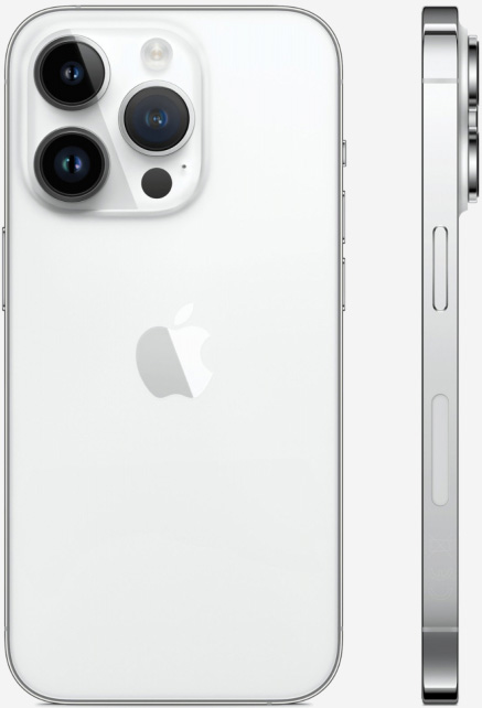 Вид с двух сторон на iPhone 14 Pro Серебристый