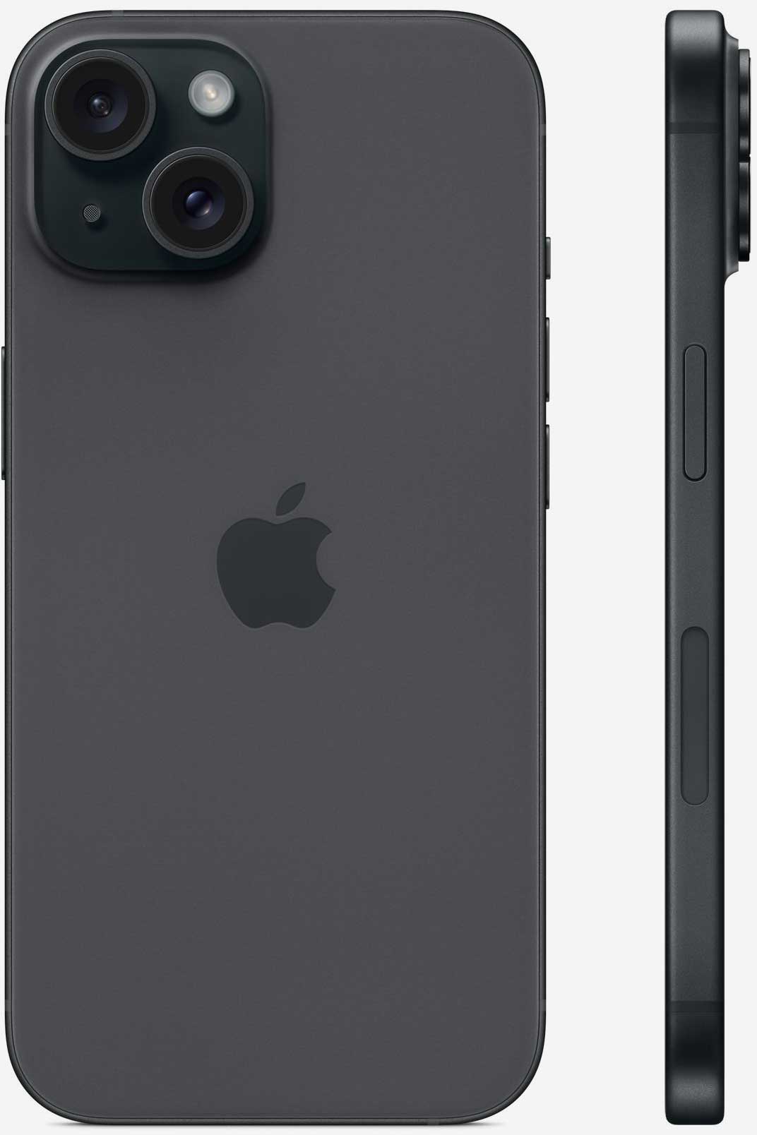 Вид с двух сторон на iPhone 15 Plus Черный