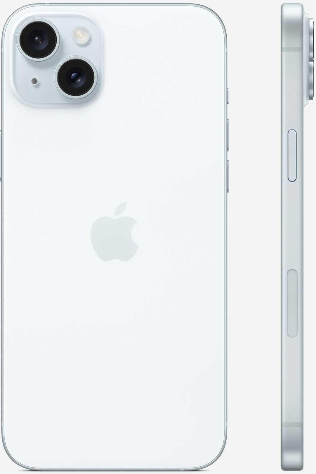 Вид с двух сторон на iPhone 15 Plus Голубой