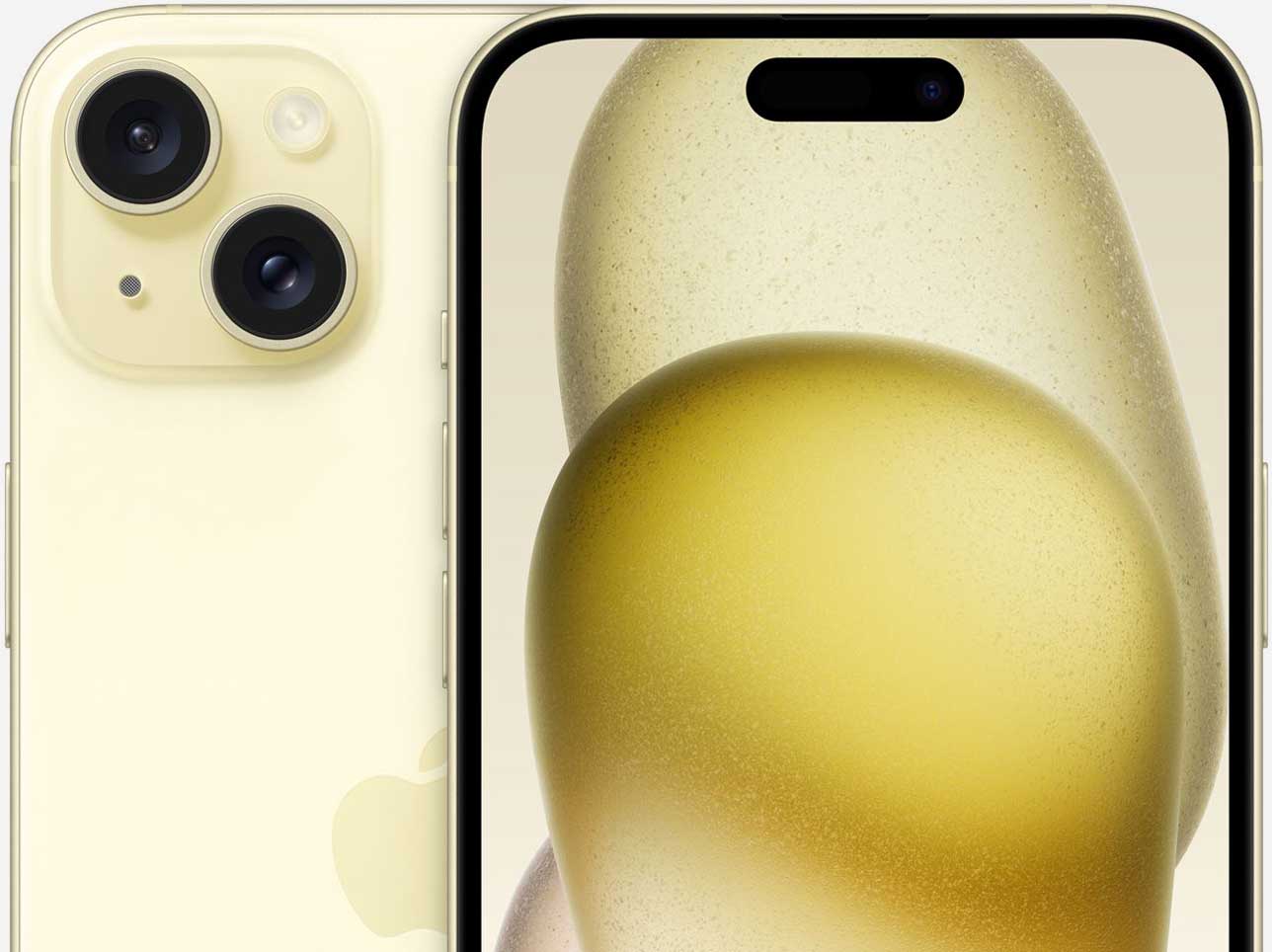 Вид дисплея на iPhone 15 Plus Желтый
