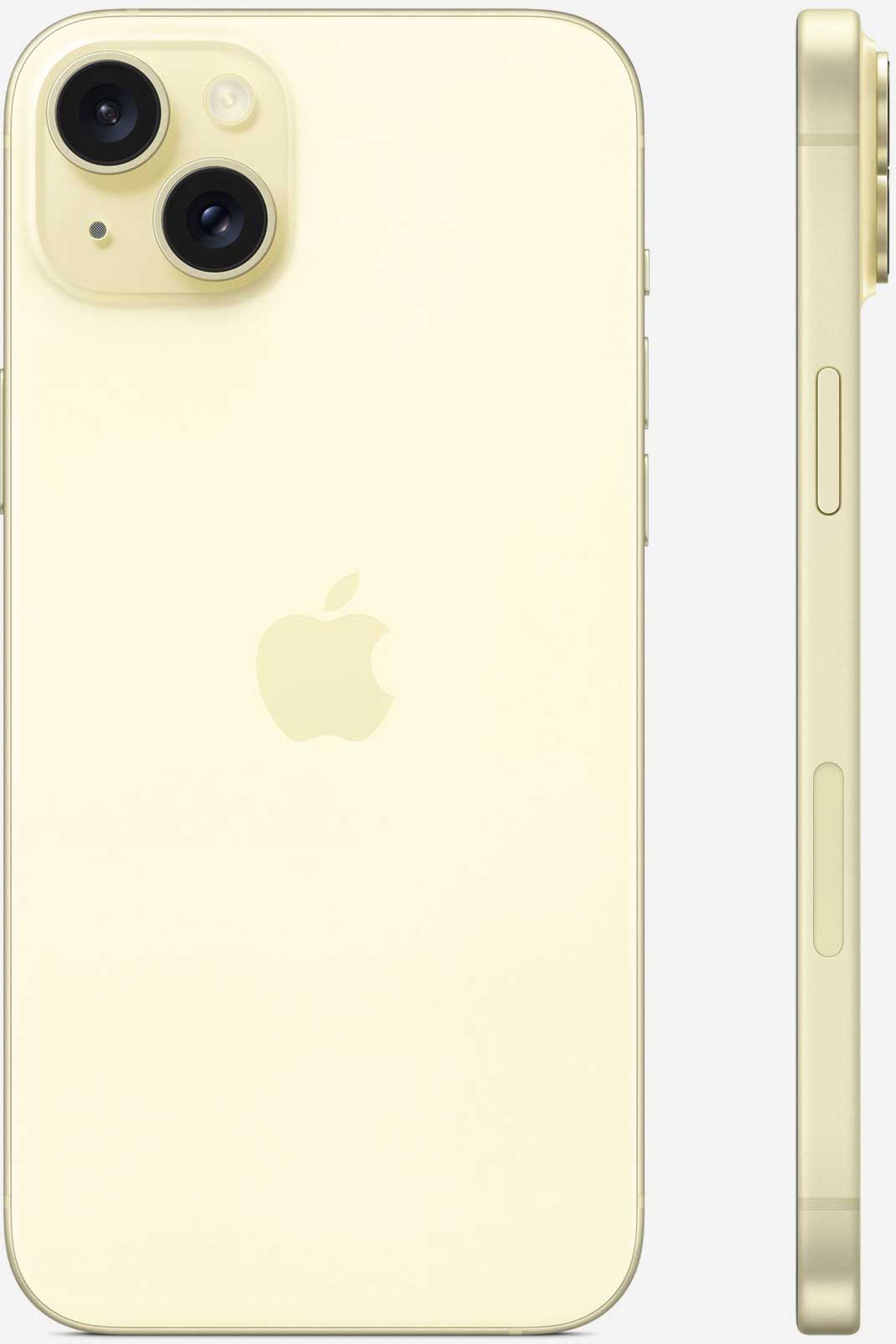 Вид с двух сторон на iPhone 15 Plus Желтый