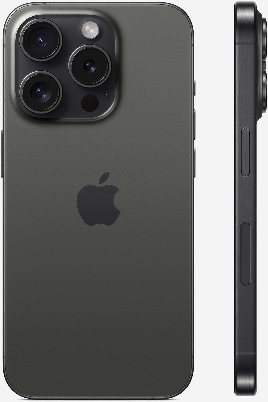 Вид с двух сторон на iPhone 15 Pro Чёрный титановый
