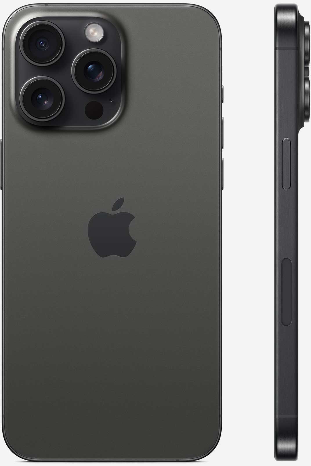 Вид с двух сторон на iPhone 15 Pro Чёрный титановый