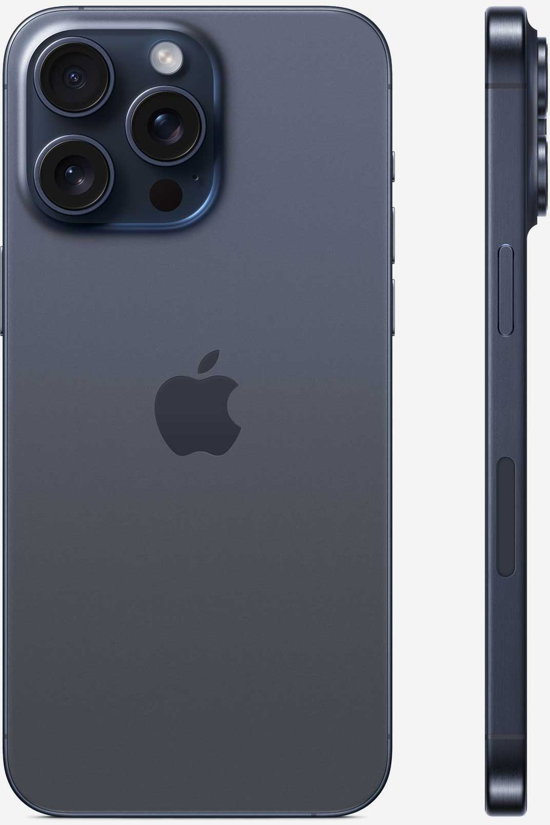 Вид с двух сторон на iPhone 15 Pro Синий титановый