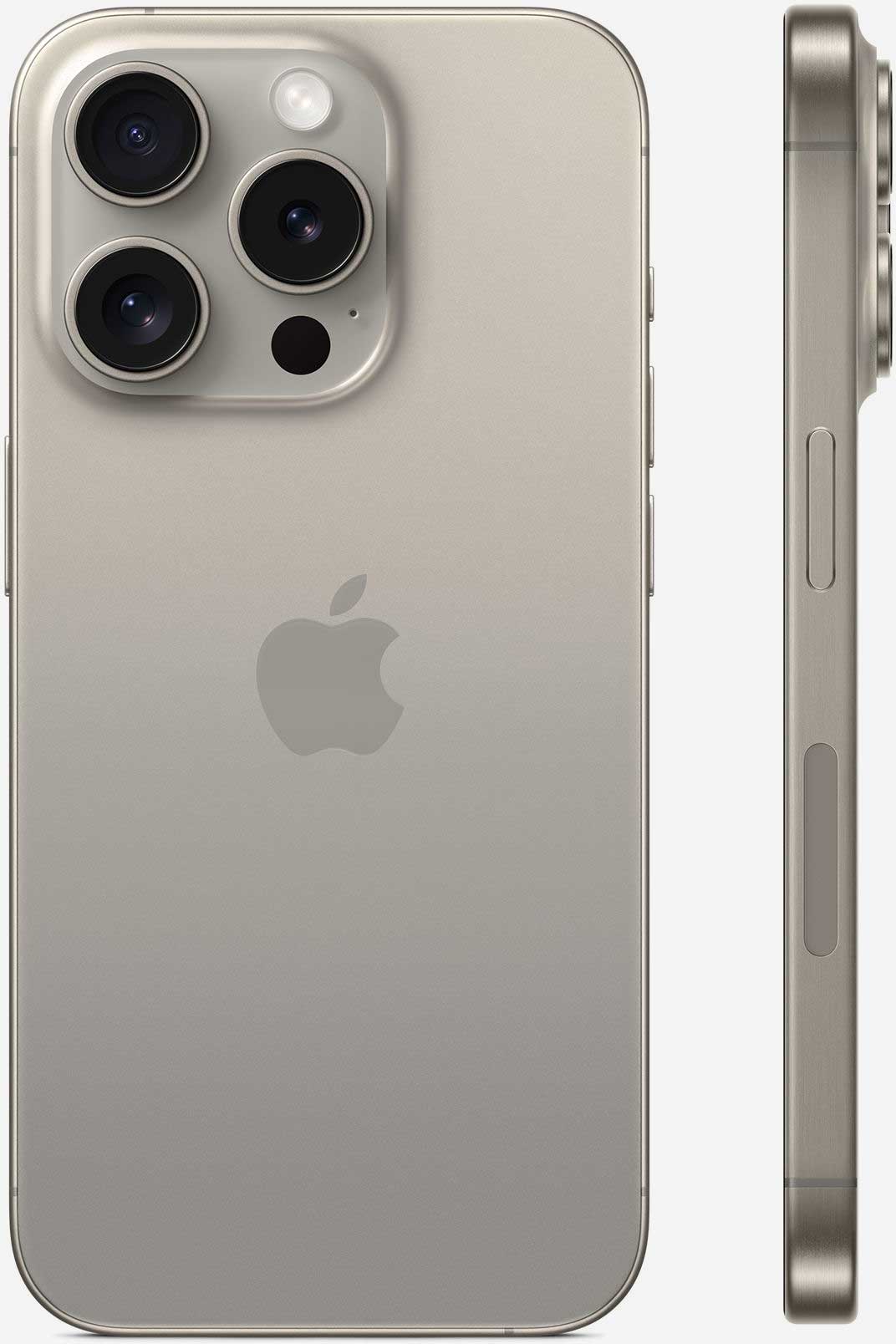 Вид с двух сторон на iPhone 15 Pro Титаниум