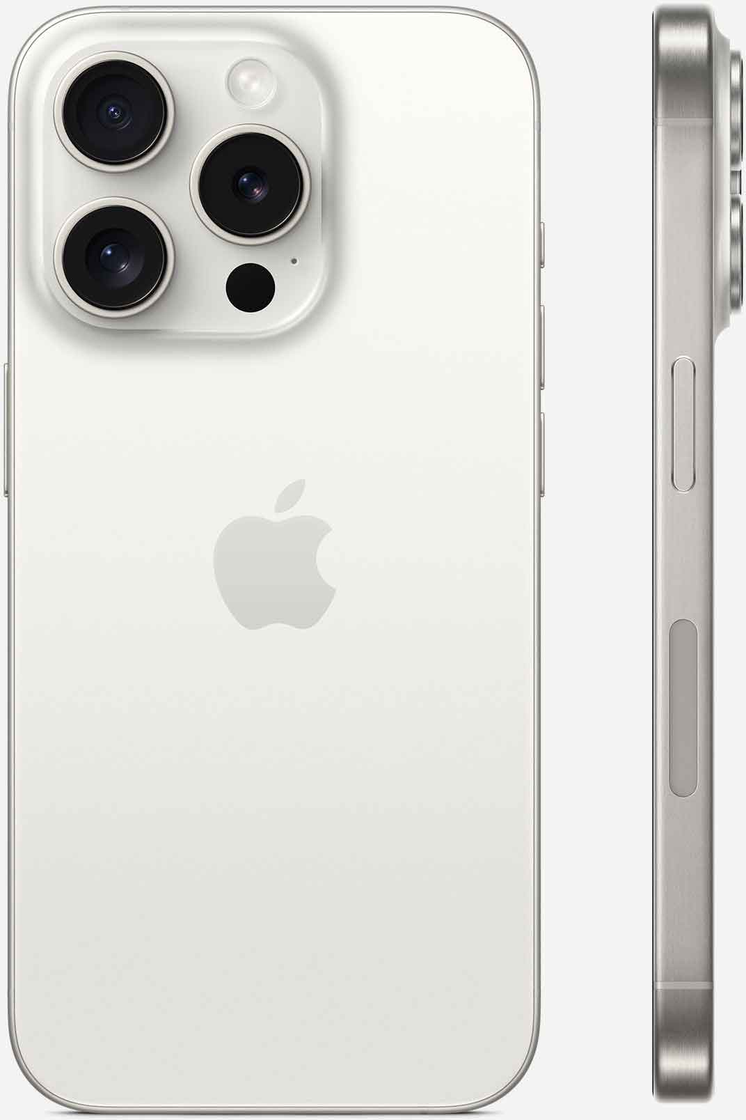 Вид с двух сторон на iPhone 15 Pro Белый титановый