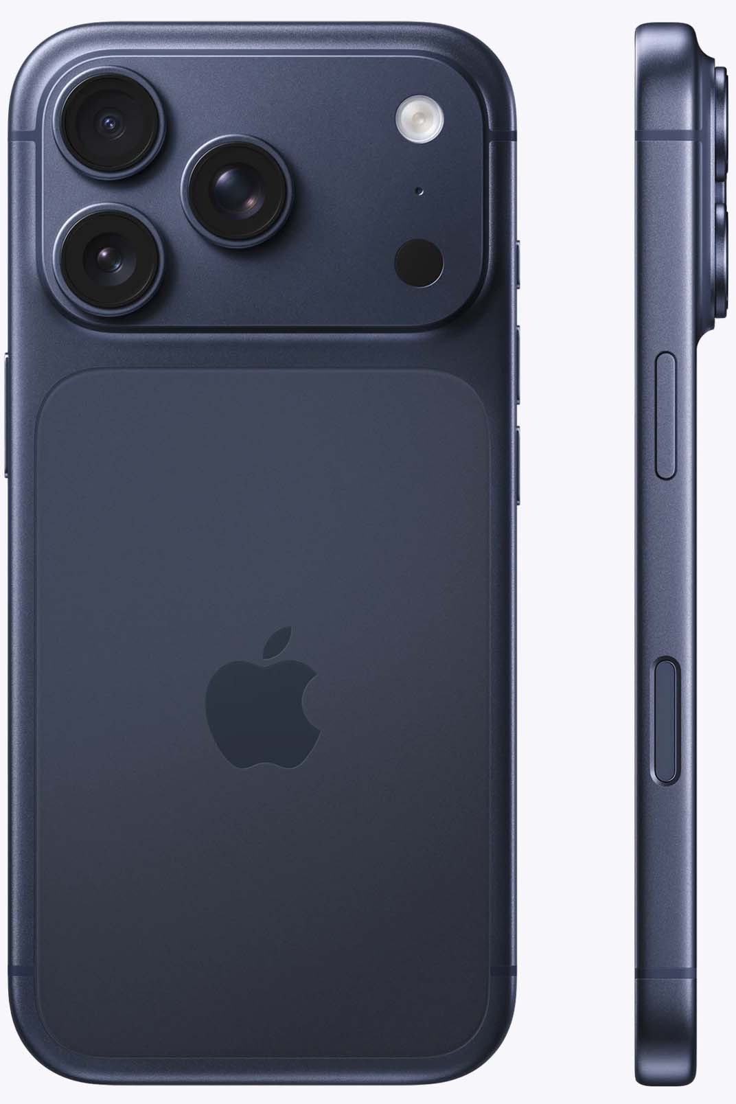 Вид с двух сторон на iPhone 17 Pro Глубокий синий