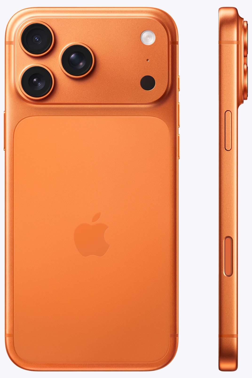 Вид с двух сторон на iPhone 17 Pro Max Космический оранжевый